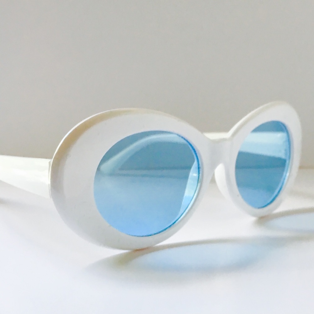 Round Oversized White Sunglasses Blue Lenses